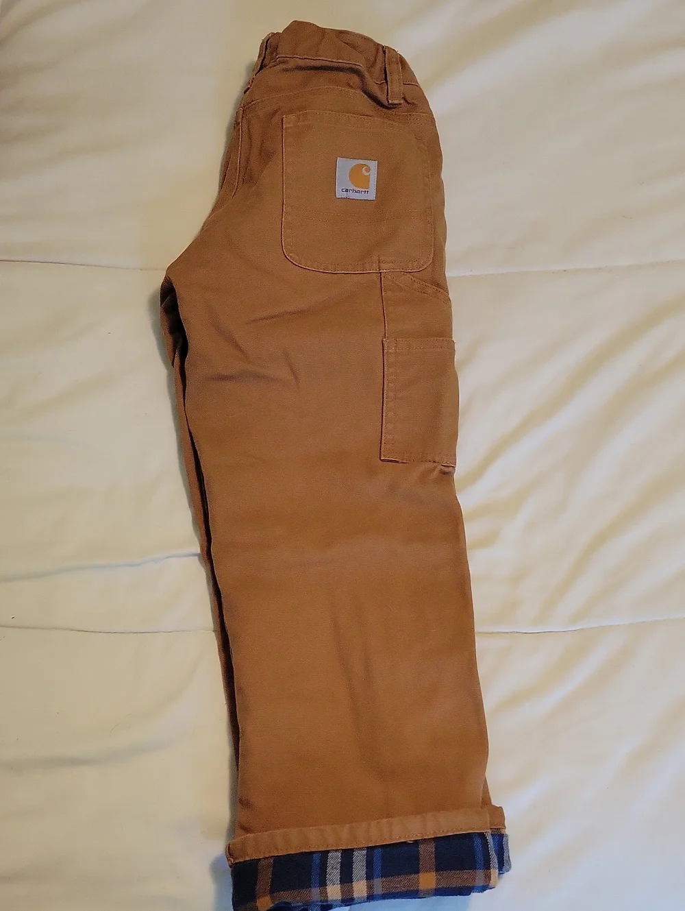 Carhartt Boys Tan Cargo Work Pants with Flannel Lining